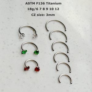 1 PC - 18 g, titane ASTM F136 • Fer à cheval en cristal • Fer à cheval à filetage interne • Septum en fer à cheval
