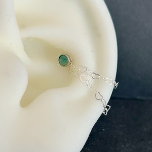 20g 18g 16g 14g ‣ Implant Grand Titanium • Push In Labret • Threadless Labret Conch Stud with Double Chains  • Green Aventurine