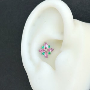 16g ‣ Implant Grade Titanium • Crystal Labret Stud • Internally Threaded Labret Stud  • Conch Stud