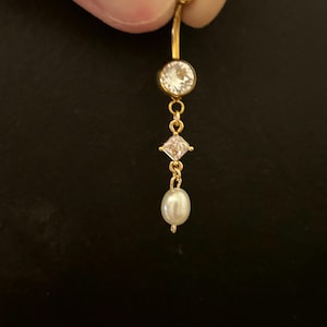 16g 14g ‣ ASTM F136 Titanium Barbell- Gold Pearl Belly Ring