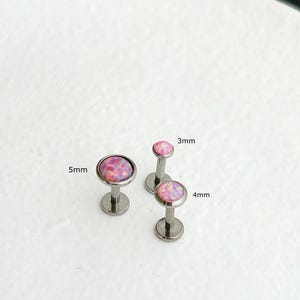 1pc -18g  16g - Verified Titanium - Royal Pink Opal Internally Threaded Labret - Screw In Labret - Lip Helix OP42