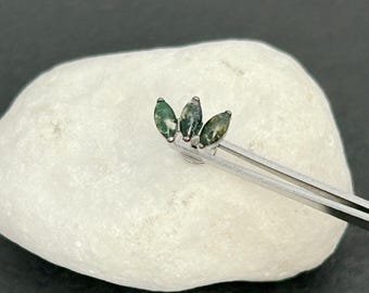 1 pc ‣20g 18g  16g - 6 8 10 mm ASTM F-136 Titanium Moss Agate Labret - Push In