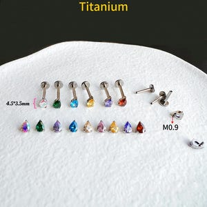 NEW ‣18g 16g ‣ Verified Titanium • Water Drop Labret Stud • Internally Threaded Labret Stud • Helix Stud • Hypoallergenic Piercing•ABJT