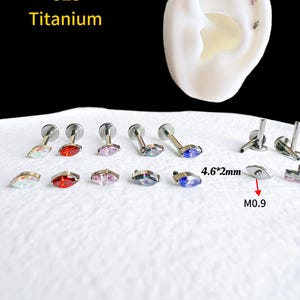NEW ‣18g 16g ‣ Verified Titanium • Tiny Marquise CZ Labret Stud • Internally Threaded Labret Stud • Helix Stud • Hypoallergenic Piercing