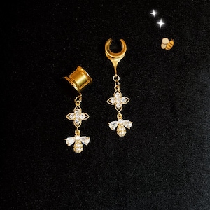 Flower Bee Ear Plugs: Stainless Steel Gauges - Ear Weights (2 PCS)