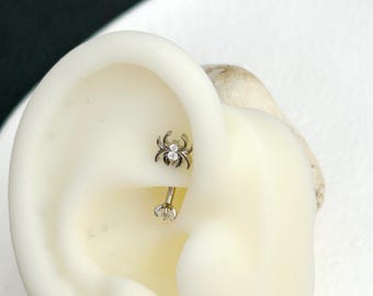 Titanium Rook Piercing: Diamond Curved Barbell, Internally Threaded (16g 8mm)