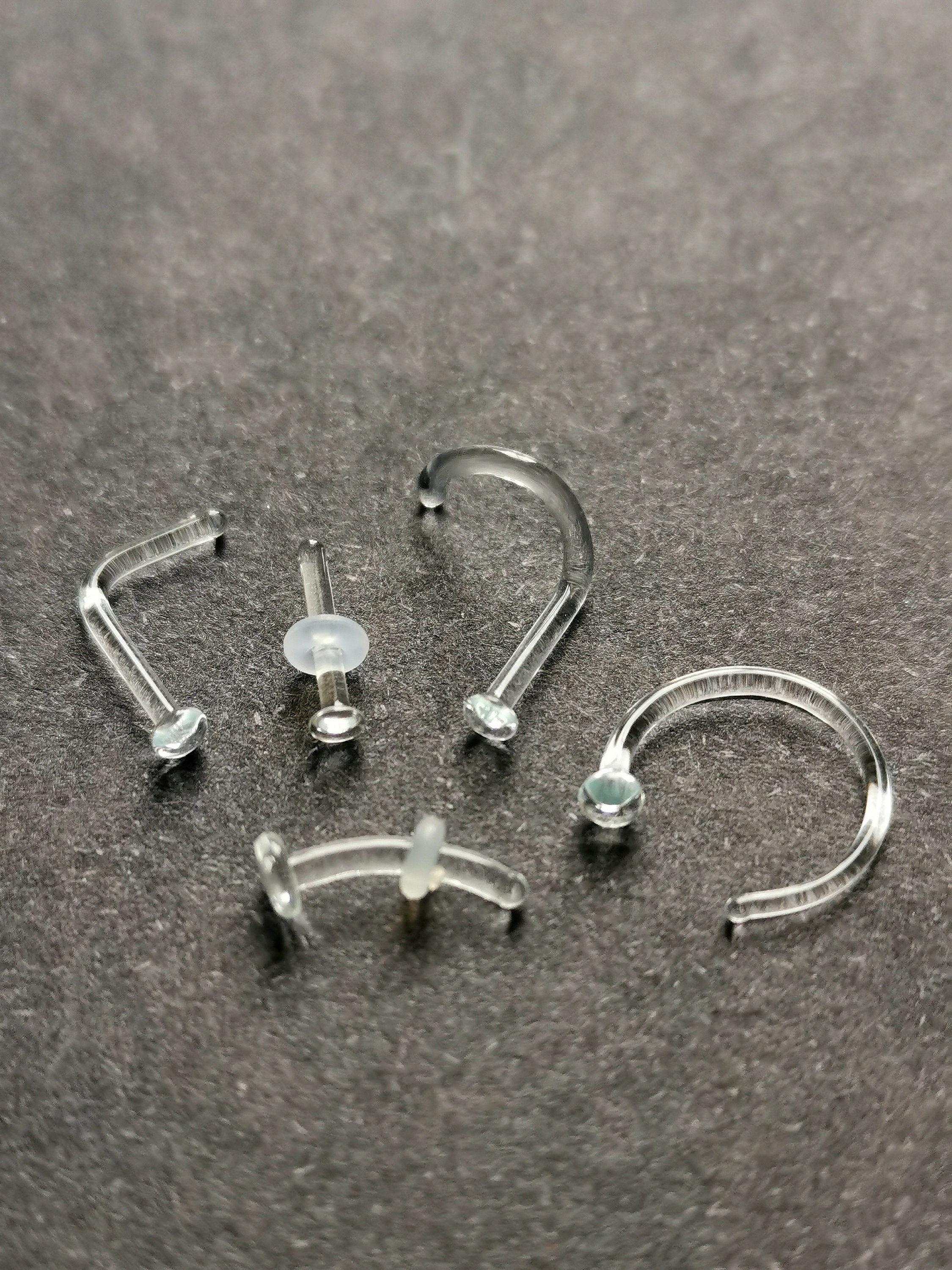 Two Stud Retainer 1 Pc -20 18 16 14 Gauge - Glass Nose Eyebrow Ear - Clear Glass Stud ...