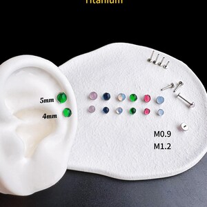 NEW ‣18g 16g 14g ‣ Verified Titanium • Man Made Opal Labret Stud • Internally Threaded Labret Stud • Helix Stud • Hypoallergenic Piercing