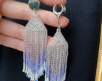 2 PCS - Long Beaded Ear Plugs- Stainless Steel - Ear Weights - Gauges -Ear gauges