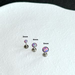 1pc -18g  16g - Verified Titanium - Multi Lavender Opal Internally Threaded Labret - Screw In Labret - Lip Helix OP38