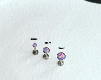 1pc -18g  16g - Verified Titanium - Multi Lavender Opal Internally Threaded Labret - Screw In Labret - Lip Helix OP38