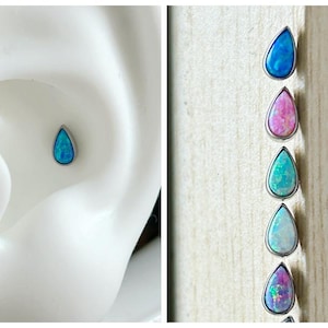 NEW ‣ 16g ‣ ASTM F136 Implant Grade Titanium • Teardrop Opal Labret Stud • Internally Threaded Labret Stud  • Conch Stud  • Lip Stud