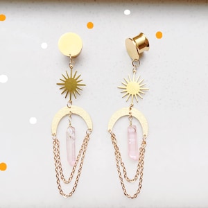 2 pcs - Bouchons d&#39;oreilles soleil et lune - Acier inoxydable - Poids auriculaires - Jauges - Jauges auriculaires
