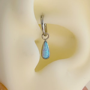 1 PC-ALL Titanium - 20g 18g 16g Clicker - Opal Charm - Rook Hoop With Charm - Lobe Cartilage Helix