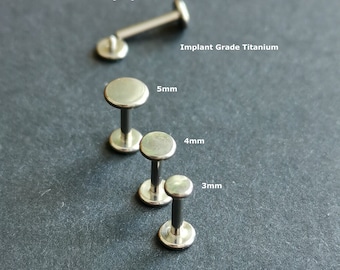 1pc -14g 16g 18g - Flat Disc Implant Grade Titanium -Lip Rings - Disc 3 4 5 mm-Internally Threaded