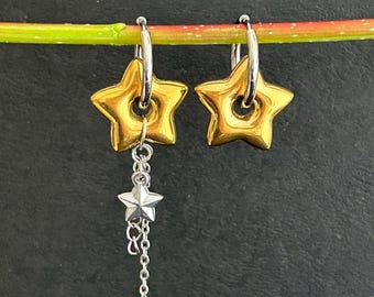 A Pair ‣ Star Hoop Earrings • Titanium Hoops • Stainless Steel Star Charm