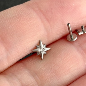 18g 16g  ‣ Verified Titanium • Star Internally Threaded Conch Stud • Conch Helix Tragus Stud • B27-A2 • Hypoallergenic Piercing