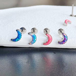 1 pc - 18g 16g Implant Grade Titanium - Opal Moon Labret- Helix Cartilage Lip