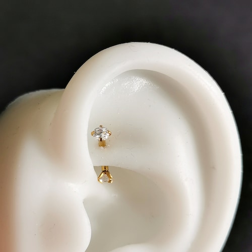 1 PC- 18g 16g Implant Grade Titanium - Gold Internally Threaded - Rook Piercing - Double Diamond Curved Barbell