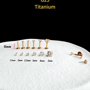 1pc -20g 18g  16g - Verified Titanium - Diamond  Push In Labret  - Threadless Push In Labret -Hypoallergenic Piercing