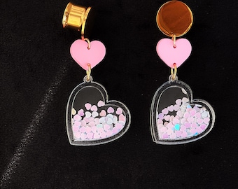 2 pcs - Plastic Heart Ear Plugs- Stainless Steel - Ear Weights - Gauges -Ear gauges
