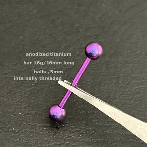 Prêt à expédier 14 g Barre d'haltères en titane anodisé • Filetage interne • Anodisé 8