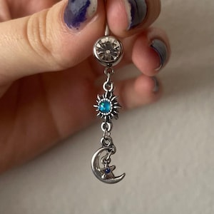 14g 12mm ‣Stainless Steel • Moon and Star Belly Ring -