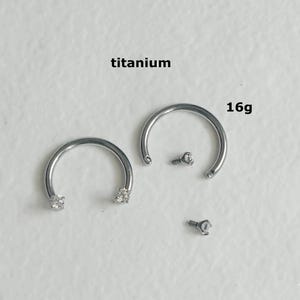 1 PC- 16g 6mm  10mm - Implant Grade Titanium  -  Crystal Septum Horseshoe - Nose Horseshoe - Cartilage -Daith Horseshoe