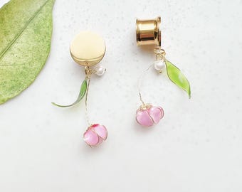 2 Stück - Pinke Blumen Ohr Plugs - Edelstahl - Ohrgewichte - Gauges