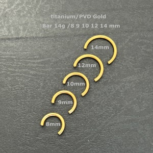 1 implant PC-14 g Titane Grand • Or PVD • Barre uniquement • Filetage interne