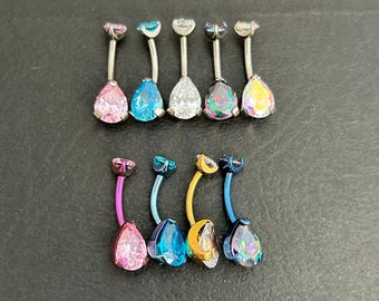 14g 12mm ‣ASTM F136 Titanium • Simple CZ Belly Ring - Titanium Silver - Internally threaded