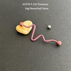 READY to ship - 14g 38mm Implant Grade Titanium Unique Industrial Barbell -Anodized Pink.