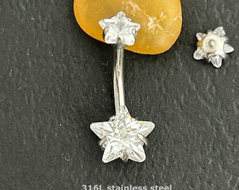 316L Surgical Steel - Silver Star Belly Ring - Internally Threaded