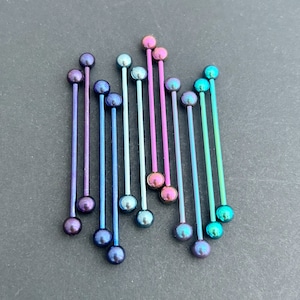 Ready to Ship - 14g ‣ Anodized Implant Grade Titanium Industrial Barbell • Externally Threaded •  36v