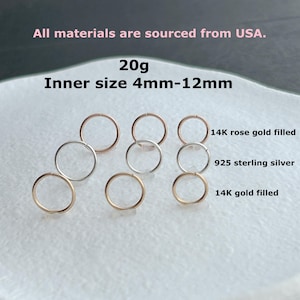 20g ‣ Simple Nose Ring ‣ Rose Gold • 14K Gold Filled • 925 Sterling Silver Nose Tragus Helix Ring
