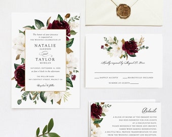 Burgundy Wedding Invitation | Etsy