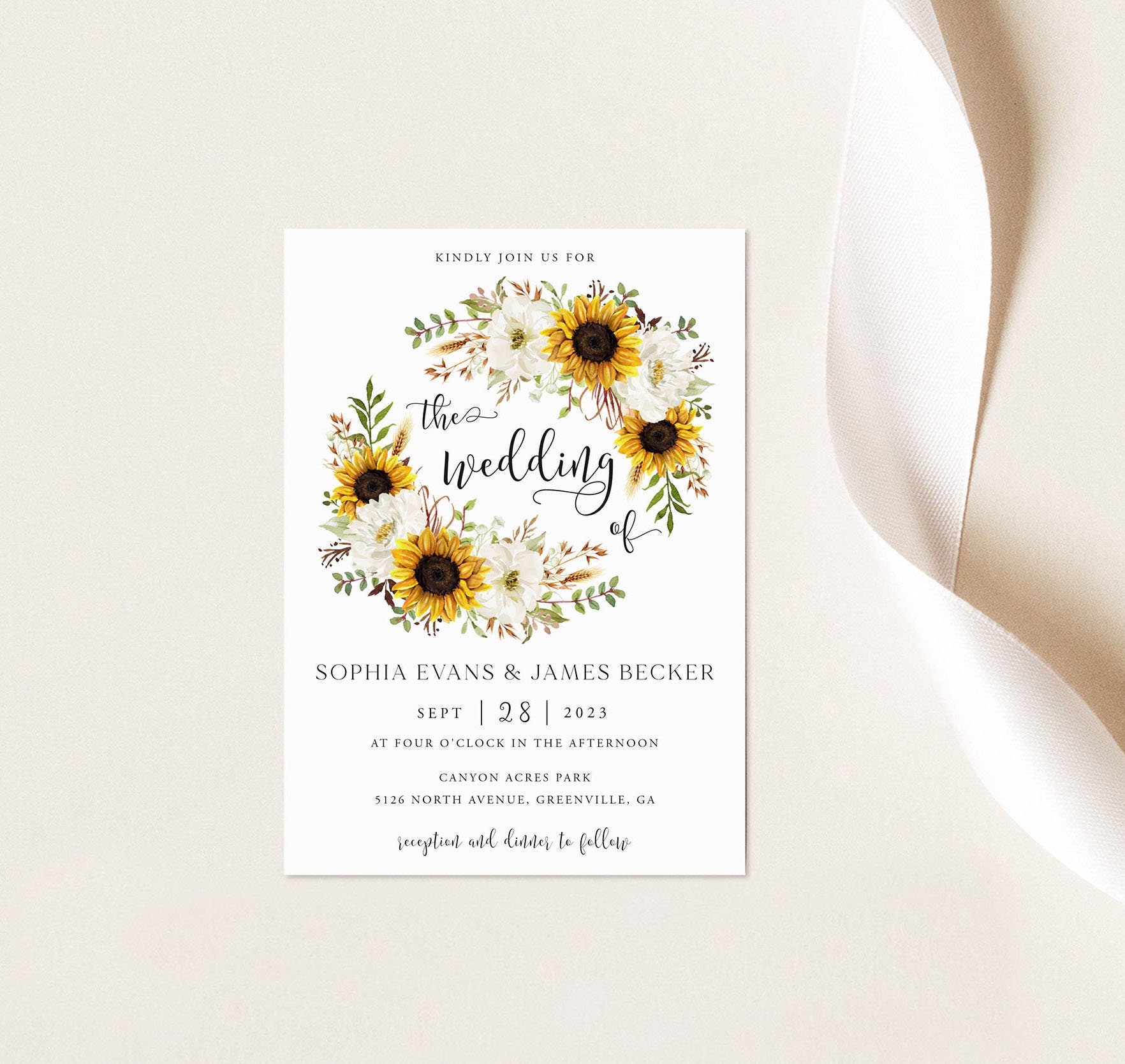 Sunflowers Invitation Template. Printable Rustic Wedding Etsy