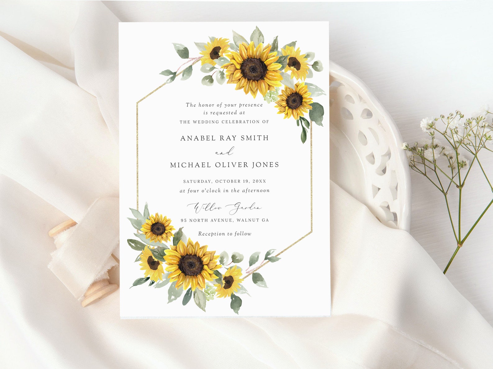 Sunflowers Wedding Invitation Template. Editable Printable Etsy