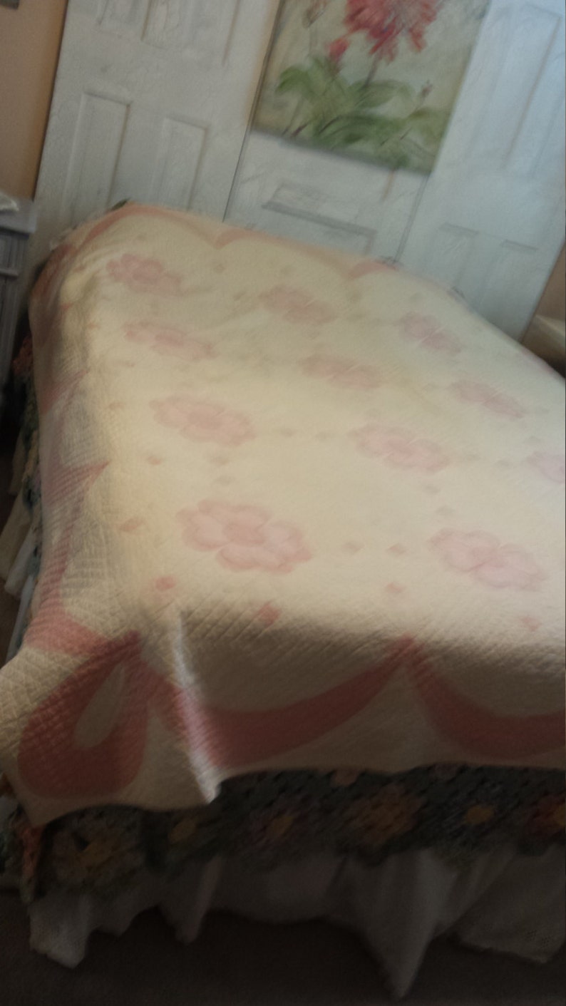 Vintage Pink and White Hand Made Quilt
