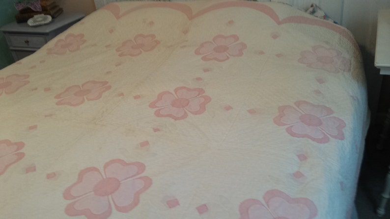 Vintage Pink and White Hand Made Quilt