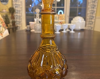 Vintage L.E. Smith Amber Moon and Stars Genie Bottle Decanter