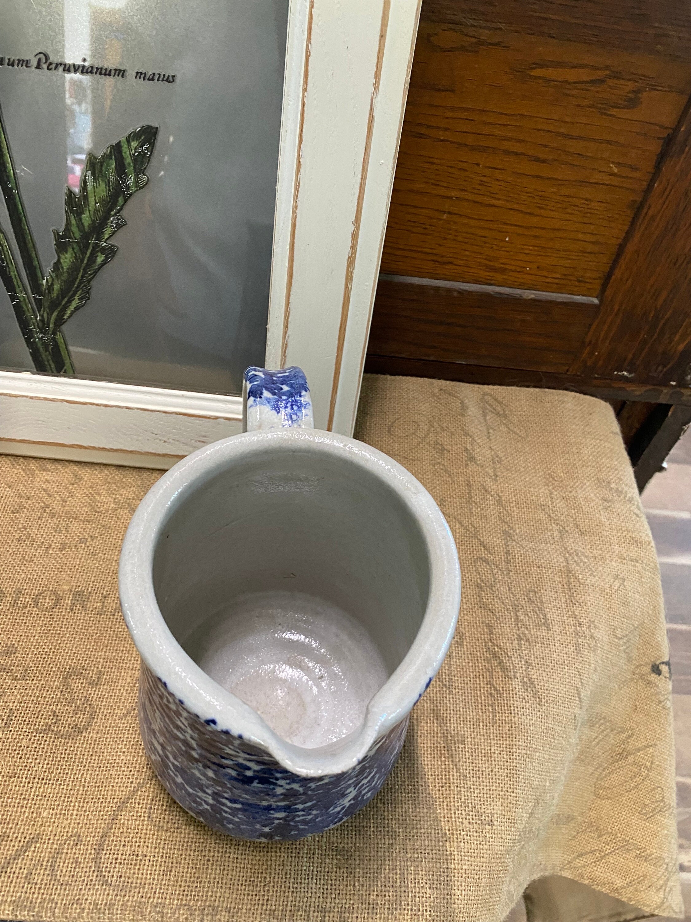 Blue and White Spongeware Pottery Pitcher, Made in USA, Hand Thrown ...