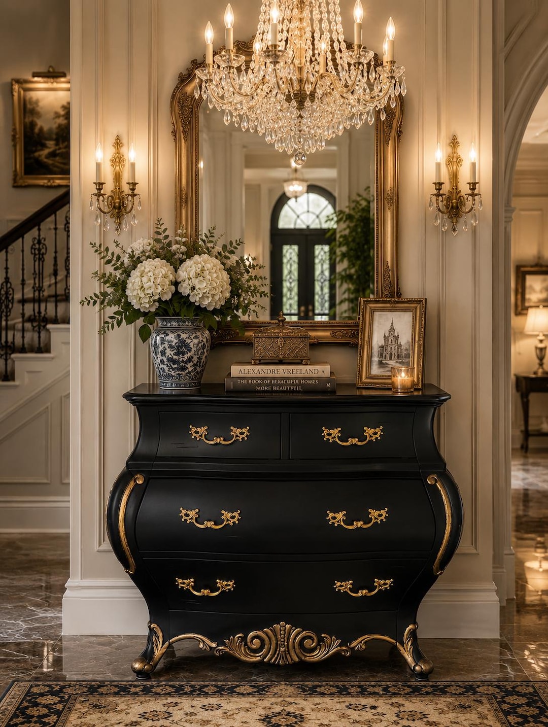black dresser with gold Aida Double Dresser (Black and Gold)