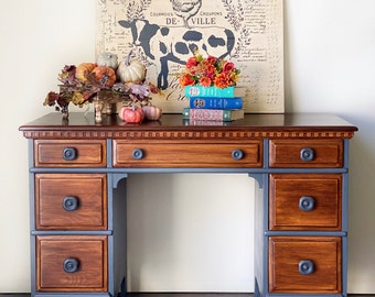no more homework clipart Vintage solid wood desk with octagon wood handles, painted and stained, homework desk, home office, lined drawers, dovetail construction,