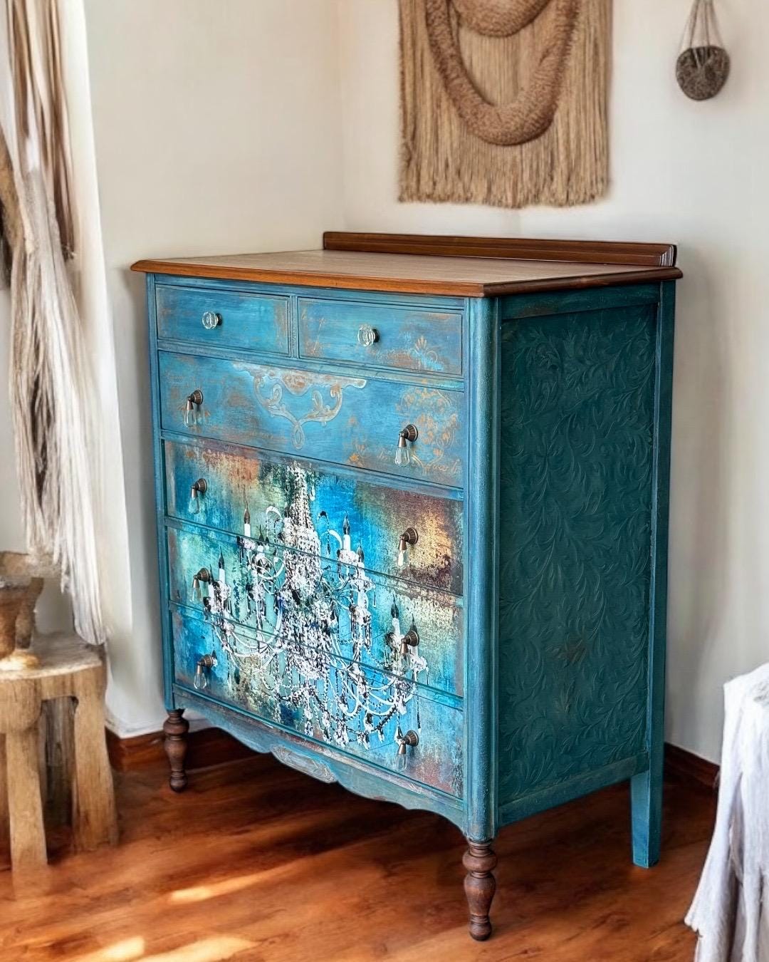 Antique Blue Dresser: Hand-painted and Decoupaged Chandelier Design, French Country Style - Etsy Antique Blue Dresser: Hand-painted and Decoupaged Chandelier Design, French Country Style - Etsy