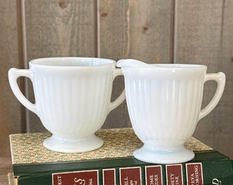 Vintage Macbeth Evans Petalware Monax Milk Glass Creamer and Sugar Bowl: 1930s White Tea Set