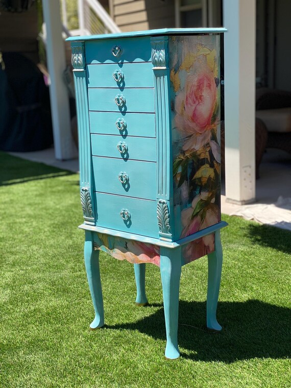 Teal jewelry armoire discount