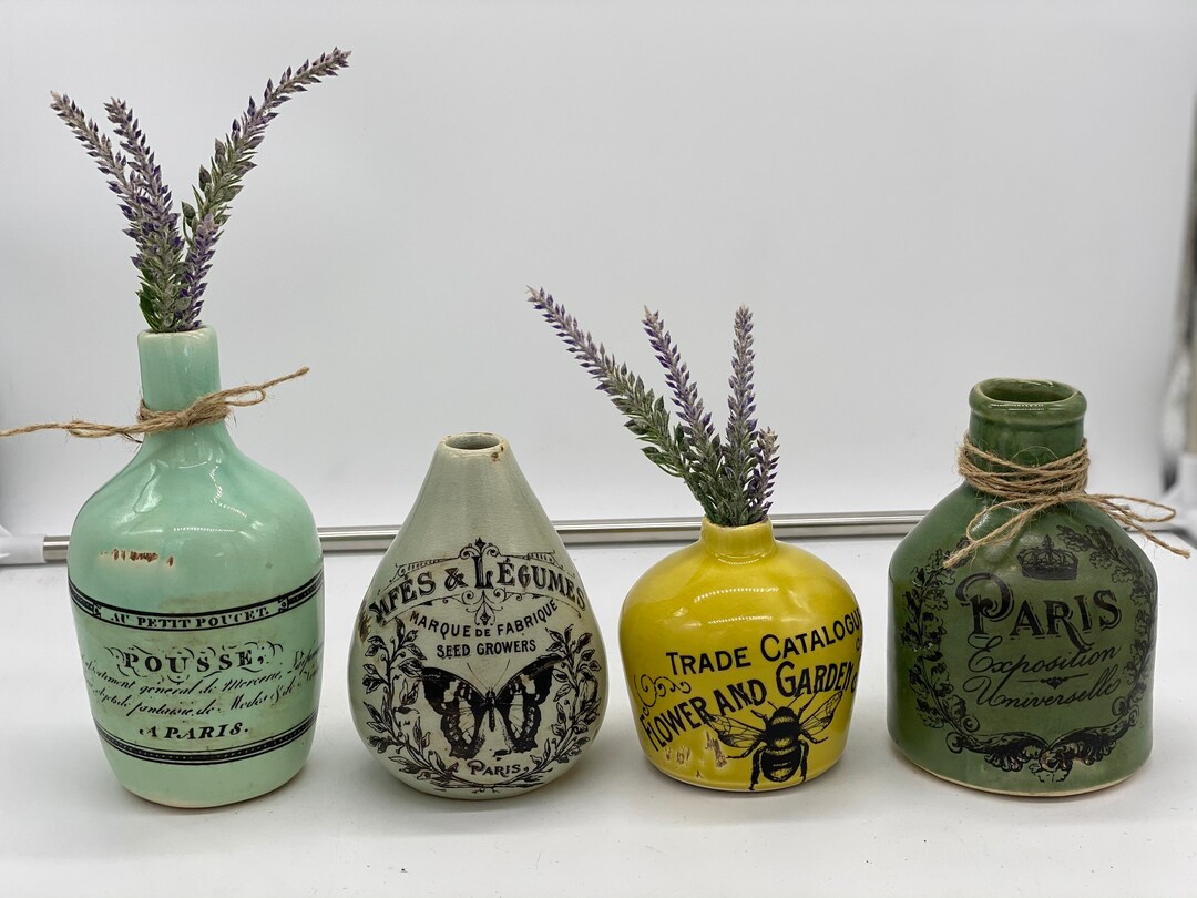 Set of 4 French Style Pottery Old World Vases With Vintage Etsy