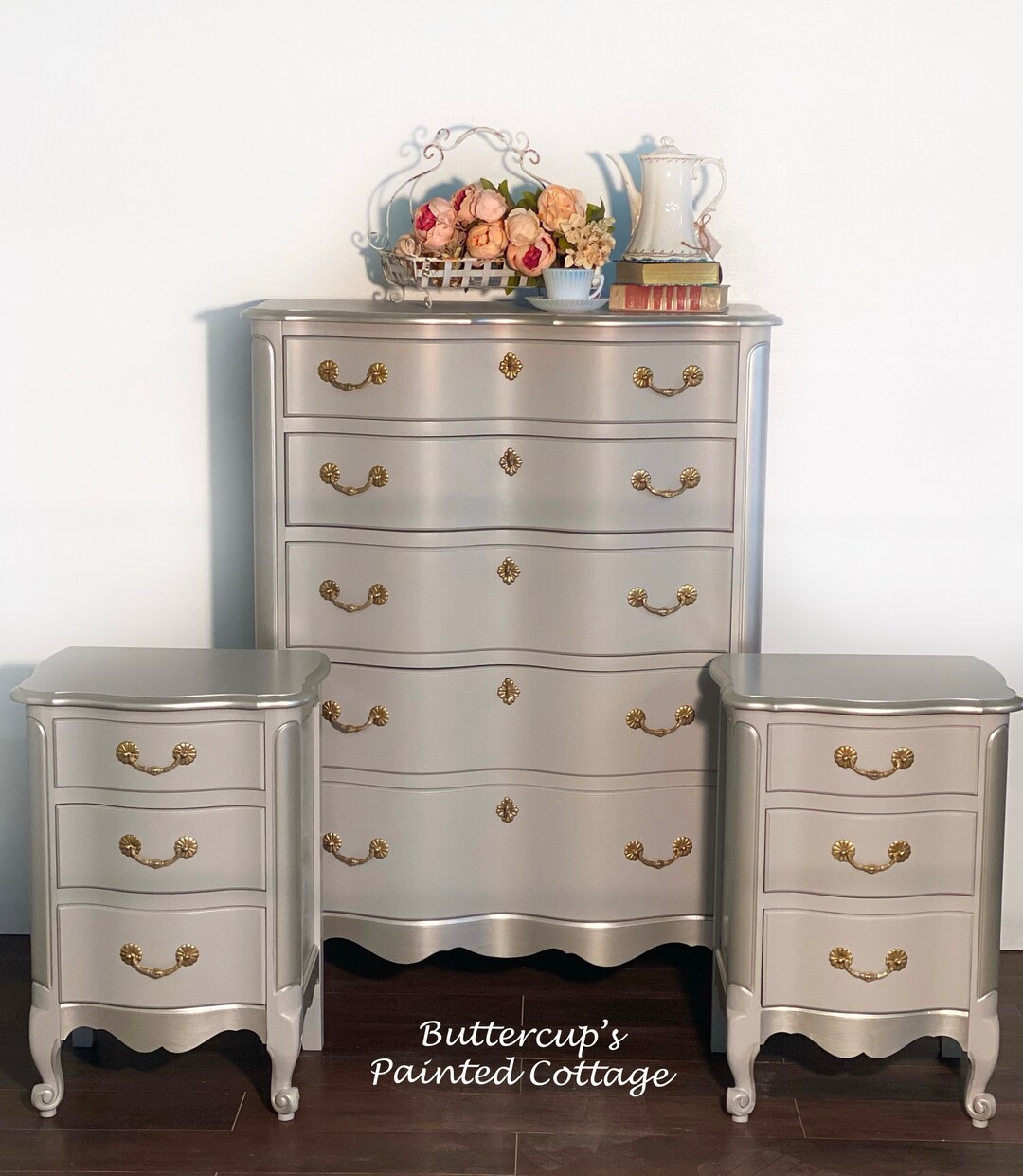 Chest of Drawers Dresser and 2 Nightstands, Bedroom Furniture, Vintage ...