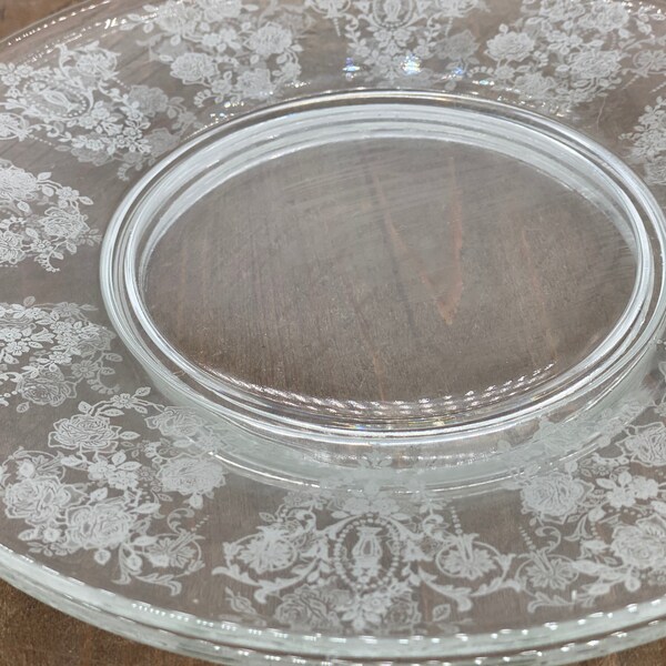 Tiffin Glass Co. elegant Cherokee Rose clear glass 8” luncheon plates, depression clear glass plates